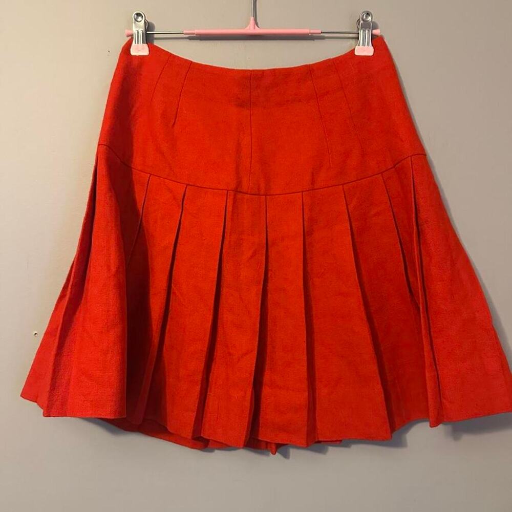 Vintage Pleated A Line Skirt Womens Bright Orange/red High Waist Full Flare